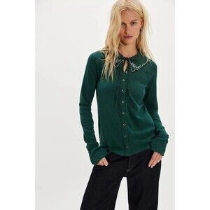 Free People Juniper Long Sleeve Cardi Top Buttondown Embroidered S NEW 284451